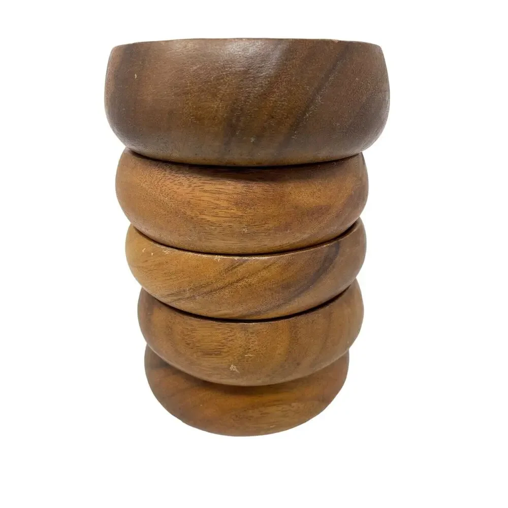 Wood Salad Bowl Set Circa 1960s‎ Lot of 5 6 inch Mid Century Modern